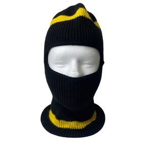 Vintage Snowmobile Full Face Winter Knit Ski Mask Balaclava Black & Yellow